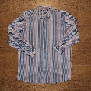 Luchiano Visconti Men's Button Up Shirt XL Long Sleeve Flipped Cuff Striped